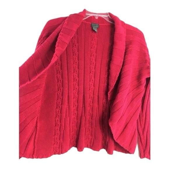 Additions By Chico's  Open Front Cable Knit  Cardigan Sweater Cotton Fuschia, Lg - Picture 9 of 10